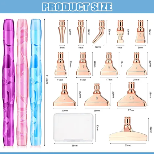Vista 2 de ZYNERY Kit de 40 bolígrafos de pintura de diamante, 13 puntas de acero inoxidable para accesorios de pintura de diamantes con 12 arcilla, bolígrafos