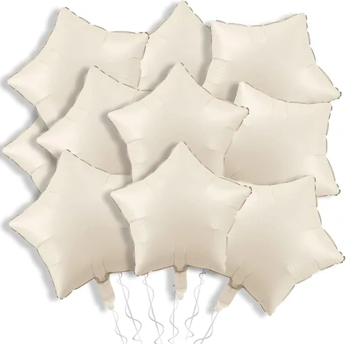 Vista 24 de Globos de papel de aluminio con forma de estrella de arena beige, marrón y blanco, 10 globos de Mylar en forma de estrellas de 18 pulgadas