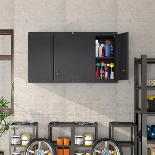 Vista 2 de Armarios de Pared para Garaje, Gabinete de Pared de Metal para Garaje con Puertas con Cerradura, Gabinete de Almacenamiento con Cerradura y Estante