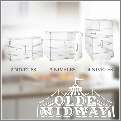 Vista 7 de OLDE MIDWAY Vitrina de pastelería – 3 niveles, gabinete de exhibición de acrílico comercial para panadería con bandejas extraíbles