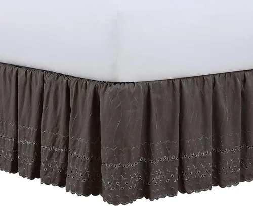Vista 11 de Fresh Ideas falda de cama de 18 pulgadas con volantes calados color hueso, Algodón Poliéster, Blanco, Completo