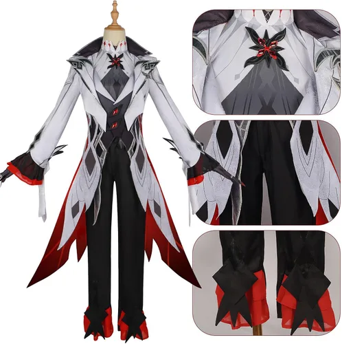 Vista 5 de Weixu Disfraz de cosplay para hombre, traje de uniforme con gorro para Halloween, fiesta de carnaval, Blanco, XL