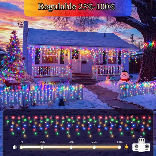 Vista 3 de JMEXSUSS 400 luces LED de Navidad de carámbano de 38.8 pies con control remoto, tira de luces multicolor para exteriores enchufables, 8 modos