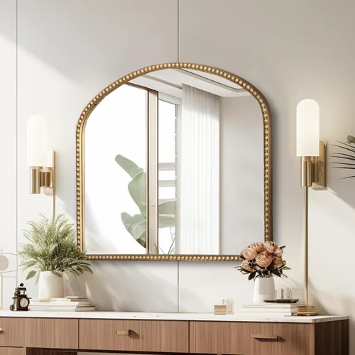 Vista 13 de Espejo de cuerpo entero ovalado dorado antiguo, espejo de pared de cuerpo completo, espejos barrocos con cuentas de metal dorado, espejo decorativo