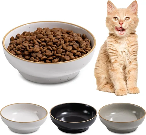 Vista 10 de Platos de cerámica para gatos para alimentos y agua, seguros de porcelana de grado alimenticio, 5.3 pulgadas, paquete de 3 platos y platos