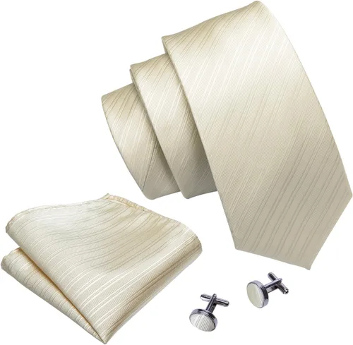 Vista 376 de Barry.Wang Juego de corbatas para hombre, corbata de seda a rayas, tejido a cuadros, gemelos formales, negocios, boda