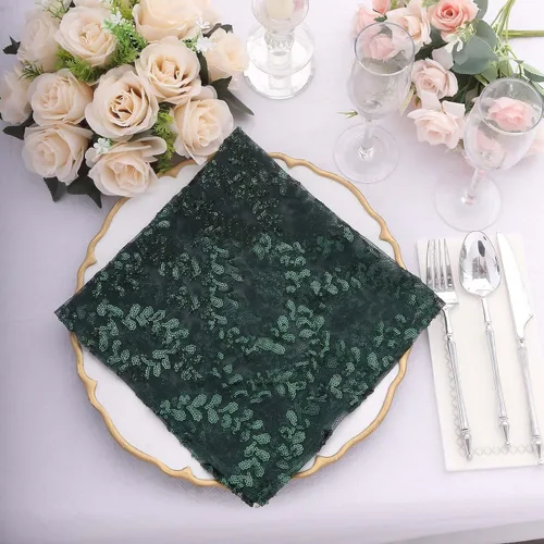 Vista 15 de Efavormart - Superposición de mesa de tul bordado de hojas de lentejuelas plateadas de 72 x 72 pulgadas, mantel cuadrado transparente Plateado