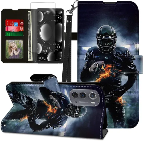 Vista 244 de Funda para Motorola Edge 2022 con protector de pantalla, soporte y tarjetero y correa para la muñeca, funda magnética para Moto Edge 2022 5G UW Lobo