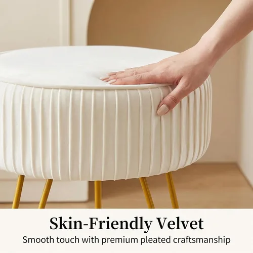 Vista 4 de Taburete de tocador de terciopelo, moderno taburete otomano con patas doradas ajustables, silla de maquillaje para tocador, silla de tocador pequeña