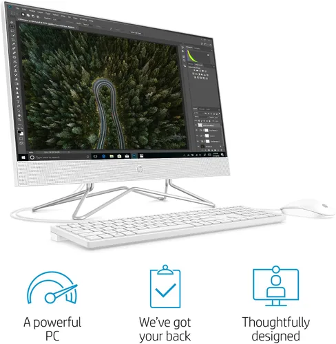 Vista 2 de HP - Computadora todo en uno de 24 pulgadas, procesador AMD Athlon Silver 3050U, 8 GB RAM, 256 GB SSD, Windows 10 Home (24-dd0010, blanco)