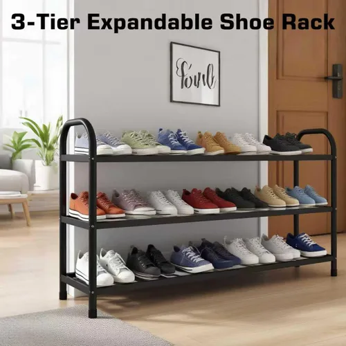 Vista 6 de HESPULA Zapatero de 3 niveles, organizador de zapatos de acero inoxidable, estante de almacenamiento, no requiere herramientas, tornillos apretados