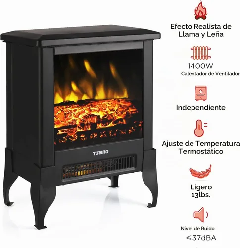 Vista 2 de TURBRO Suburbs TS17 - Estufa eléctrica compacta para chimenea, calentador independiente de 18 pulgadas con llama realista, certificado CSA