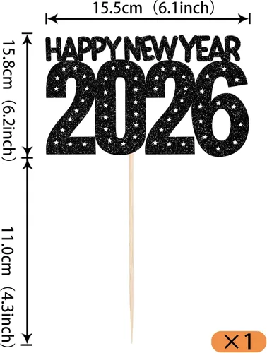Vista 2 de Rsstarxi 1 paquete de decoración para tartas de Año Nuevo 2024 con purpurina para decoración de pasteles de Año Nuevo 2024, decoración para pasteles