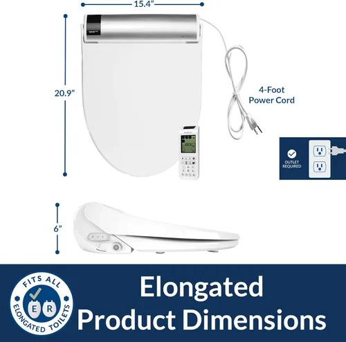 Vista 7 de Bio Bidet BB2000 Bliss - Asiento de inodoro eléctrico con bidé, agua caliente con secador de aire, asiento calefactado con sensor y tapa de cierre