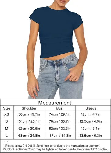 Vista 6 de ANGGREK Womens Summer Short Sleeve Skinny Tight Crop Tops Tee Shirt Workout Casual Basic Crew Neck Slim Fit Y2k T-Shirts