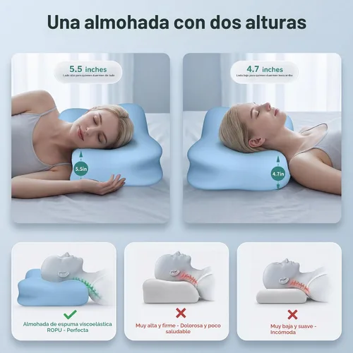 Vista 5 de Almohada cervical para aliviar el dolor de cuello, almohada cervical de espuma viscoelástica para dormir, almohadas ergonómicas para dormir de lado