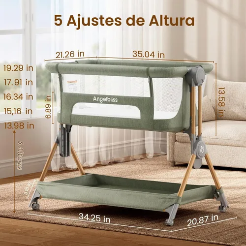 Vista 2 de ANGELBLISS Cuna de bebé, cama de noche 3 en 1, cuna plegable con un clic Verde