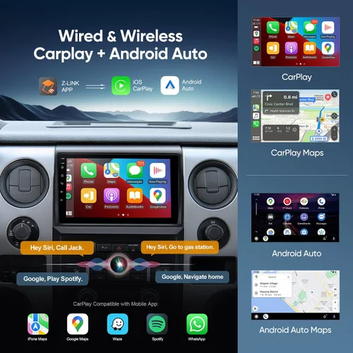 Vista 4 de Radio estéreo de coche de 9 pulgadas para Ford F150 2009-2012, pantalla táctil mejorada con Android 13, CarPlay inalámbrico, Android Auto