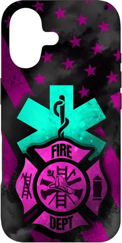Vista 32 de EMT EMS Firefighter Pink Turquoise Fire Rescue American Flag Case for iPhone 16