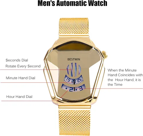 Vista 3 de RORIOS - Relojes de moda para hombres, reloj de cuarzo analógico, reloj de pulsera genial y creativo con correa de malla de acero inoxidable, reloj