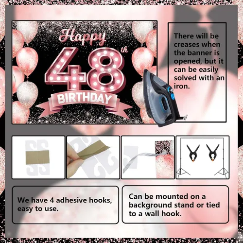 Vista 40 de Cartel de feliz cumpleaños décimo oro rosa, telón de fondo, saludos a 10 años, globos de confeti, decoración temática para niñas de 10 años