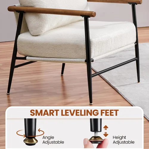 Vista 7 de Yaheetech Silla de Acento, Silla de Tocador Moderna, Silla de Salón de Tela Boucle con Marco de Metal, Almohada de Respaldo Mullida y Cojín