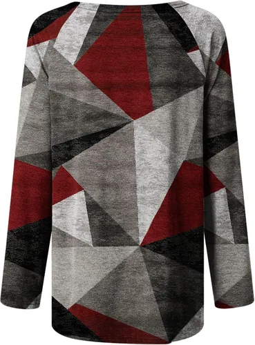 Vista 5 de Camisetas de manga larga para mujer, estilo casual, con bloques de color, cuello redondo, holgadas, cómodas, holgadas, blusas largas