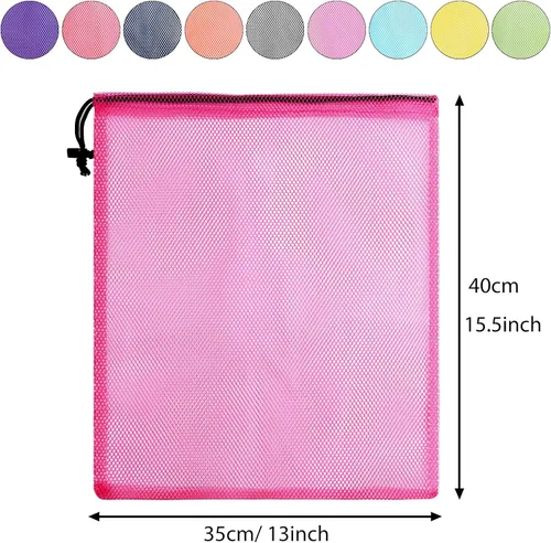 Vista 2 de PLULON Bolsa de malla con cordón, bolsa de almacenamiento de malla con cordón, bolsa de lavandería para gimnasio, nailon para almacenamiento, viajes