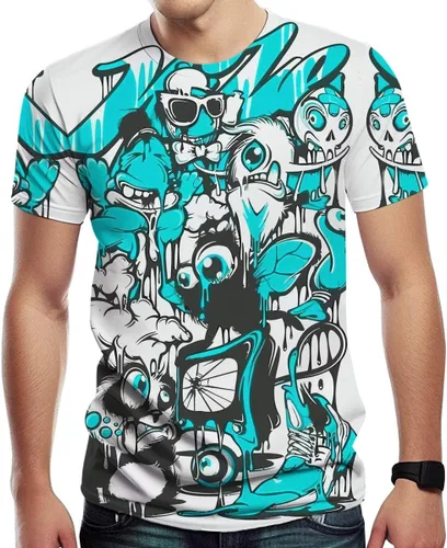 Vista 3 de Camiseta con estampado 3D de Hip Hop Graffiti para hombre, camiseta novedosa