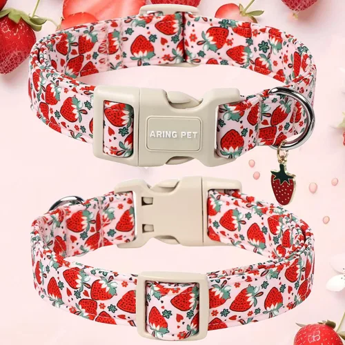 Vista 159 de Aring Pet Collar de algodón, ligero y ajustable, con hebilla de liberación rápida, para perros pequeños, medianos y grandes, para cachorros, S, Hoja