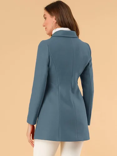 Vista 5 de Allegra K - Gabardina larga de invierno con cuello Peter Pan y botonadura doble para mujer