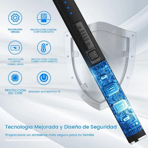 Vista 4 de Encendedor eléctrico de arco resistente al viento, sin llama, recargable por USB, con bloqueo de seguridad para velas, barbacoa, camping (negro)
