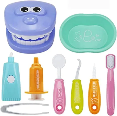 Vista 8 de Conjunto de juego de simulación de dentista de 9 piezas de plástico, kit médico de simulación de juguete para niños, juego de rol para cultivar