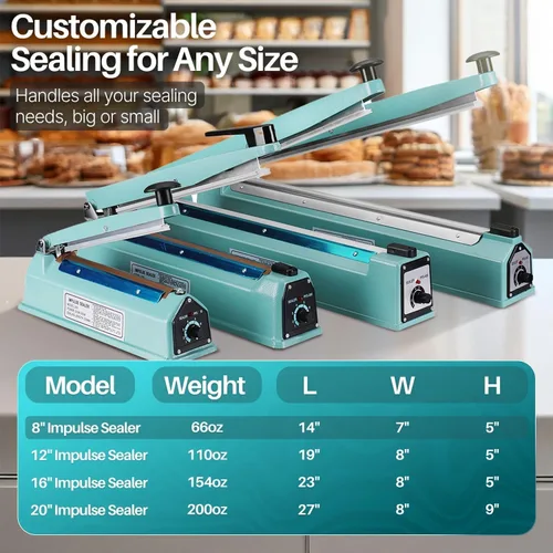 Vista 8 de Flexzion Impulse Sealer for Plastic Bags, 8 Inch, 300W, Adjustable Timer