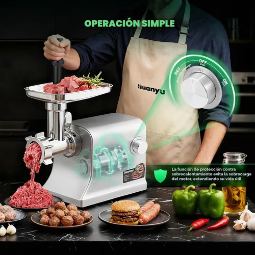 Vista 4 de Huanyu Picadora de carne eléctrica 2800W con 5 juegos de cuchillas de acero