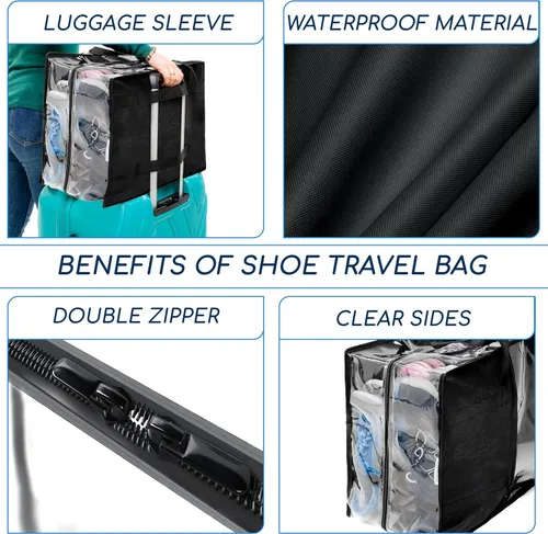 Vista 2 de Bolsa de viaje para zapatos - Organizador de zapatos de viaje - Bolsa portátil para zapatos de equipaje - Bolsa de almacenamiento de zapatos, Negro