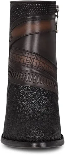 Vista 3 de Cuadra Botines de mujer en piel auténtica de raya, con cremallera, color negro