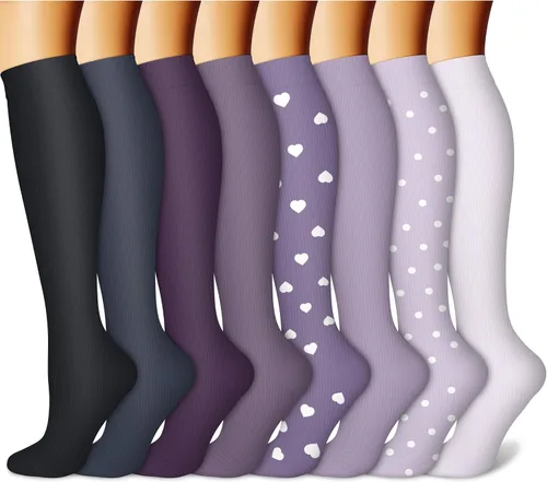 Vista 25 de CHARMKING Calcetines de compresión para mujeres y hombres para circulación (8 pares) 15-20 mmHg, mejor soporte para ciclismo atlético