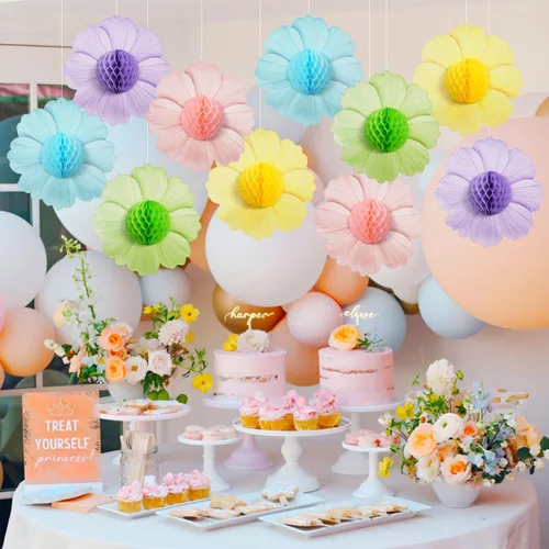 Vista 7 de zilue Decoraciones de fiesta pastel de flores de papel para pared, aula, telón de fondo floral, baby shower, fiesta de cumpleaños, decoración