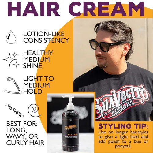 Vista 6 de Suavecito Botella de bomba de crema para el cabello, brillo medio durante todo el día