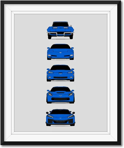 Vista 12 de Custom Car Posters Póster hecho a mano compatible con Chevy Corvette Z06 Generations e impresión de Chevrolet Corvette C2 C5 C6 C7 C8 Z15 Multi