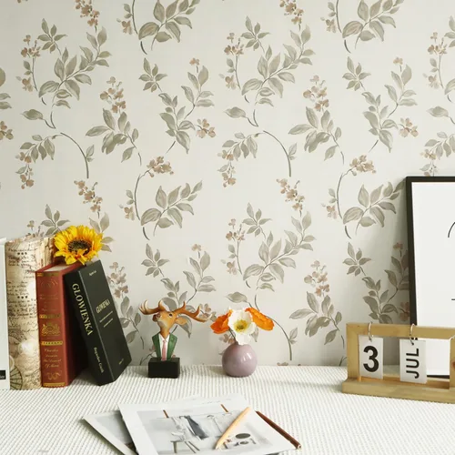 Vista 6 de Vinjiasin Papel tapiz autoadhesivo para despegar y pegar, papel de contacto floral beige, hojas de flores vintage autoadhesivo, papel de pared