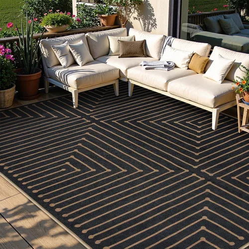Vista 23 de Lahome Tapetes geométricos para puerta de interior para entrada, alfombra antideslizante lavable de 2 x 3 negro / neutro