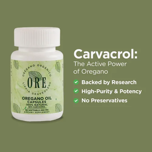 Vista 5 de ORE Aceite de Orégano en Cápsulas Blandas 80% Carvacrol Orégano Silvestre Mexicano Apoyo Herbal Inmunológico y Respiratorio Suplemento Natural