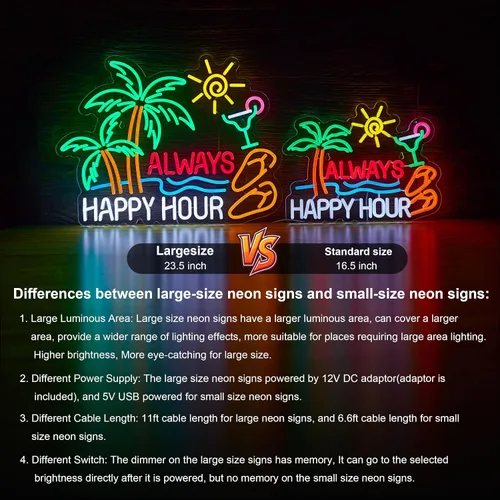 Vista 2 de 24inch Always Happy Hour Tiki Beer Bar Neon Sign for Wall Decor