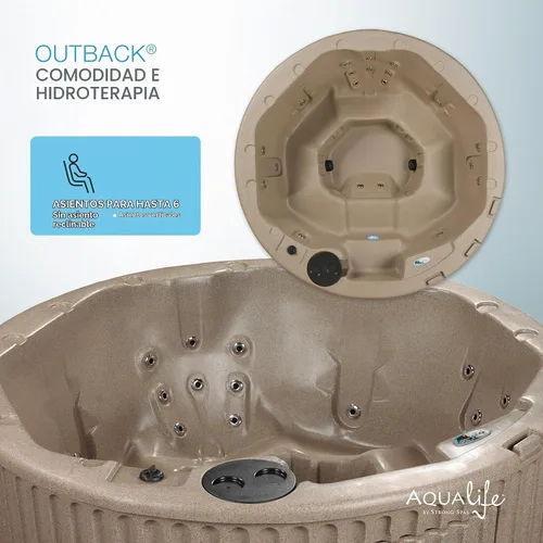 Vista 2 de Outback - Bañera de hidromasaje, se adapta a 6 personas, compatible con salida estándar, 20 chorros de masaje, cubierta incluida, Aqualife by Strong