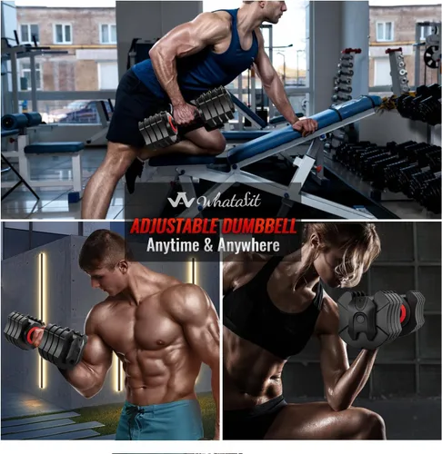 Vista 7 de WHATAFIT 2026 Upgrade 25LB Adjustable Dumbbell, 5-in-1 Fast Weight Change with Anti-Slip Handle & Tray, Single Dumbbell for Full Body Workout negro