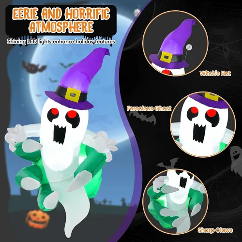 Vista 4 de Tangkula Fantasma inflable de Halloween de 3.6 pies que estalló de la ventana, fantasma espeluznante de ventana colgante con luces LED, decoración
