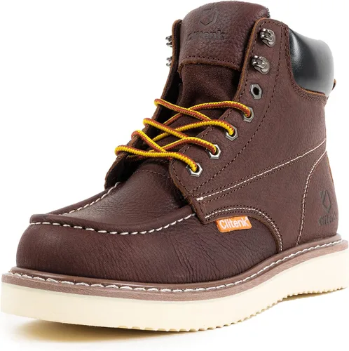 Vista 8 de Men's 6" Soft Toe Work Boots Full Grain Leather Moc Toe Waterproof Wedge Sole Comfortable Construction Boots