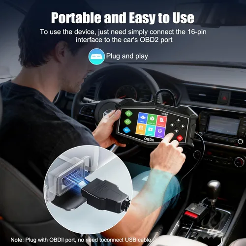Vista 7 de Escáner OBD2 Lector de código de diagnóstico, luz de motor OBD II automotriz, probador de batería, modo 6, modo 8 y preparación I/M, herramienta